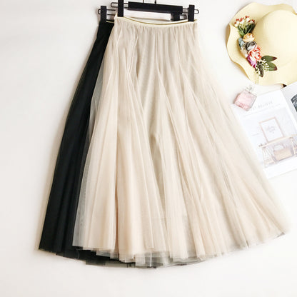 High Waist Slimming Expansion Skirt Long Skirt Mesh A- line Korean Mid-Length Skirt Skirt