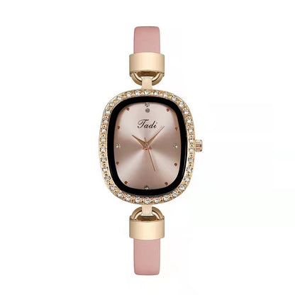 Reloj de pulsera para mujer, traje de dos piezas, reloj de cuarzo para mujer, reloj de moda con cinturón fino y diamantes de imitación