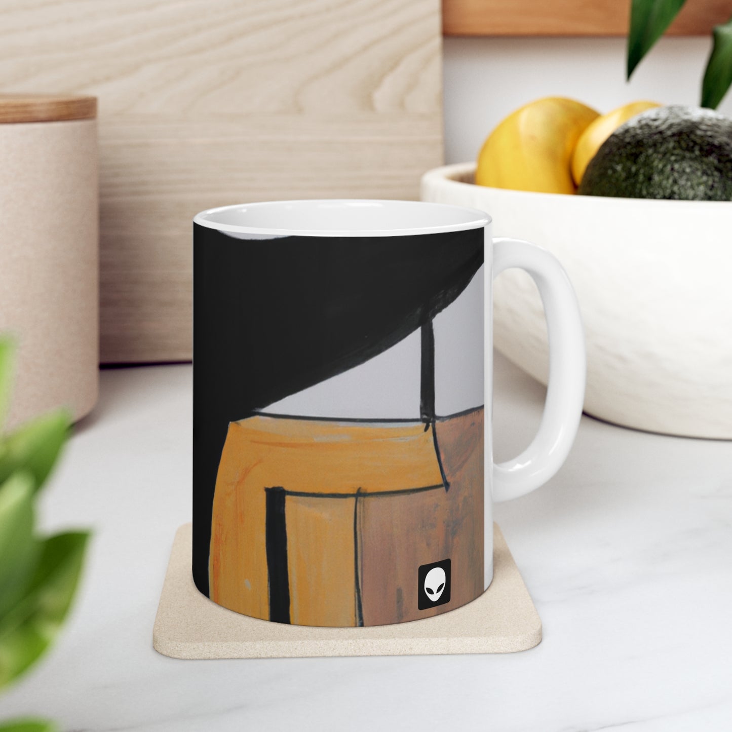 "Explorando el equilibrio y el patrón en el arte abstracto" - Taza de cerámica The Alien de 11 oz