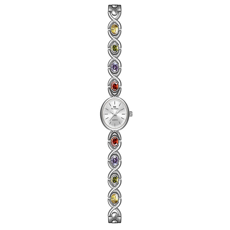 Mid-ancient Fashion Oval Colored Gems Rainbow Light Luxury Watch