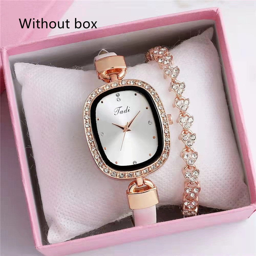 Reloj de pulsera para mujer, traje de dos piezas, reloj de cuarzo para mujer, reloj de moda con cinturón fino y diamantes de imitación