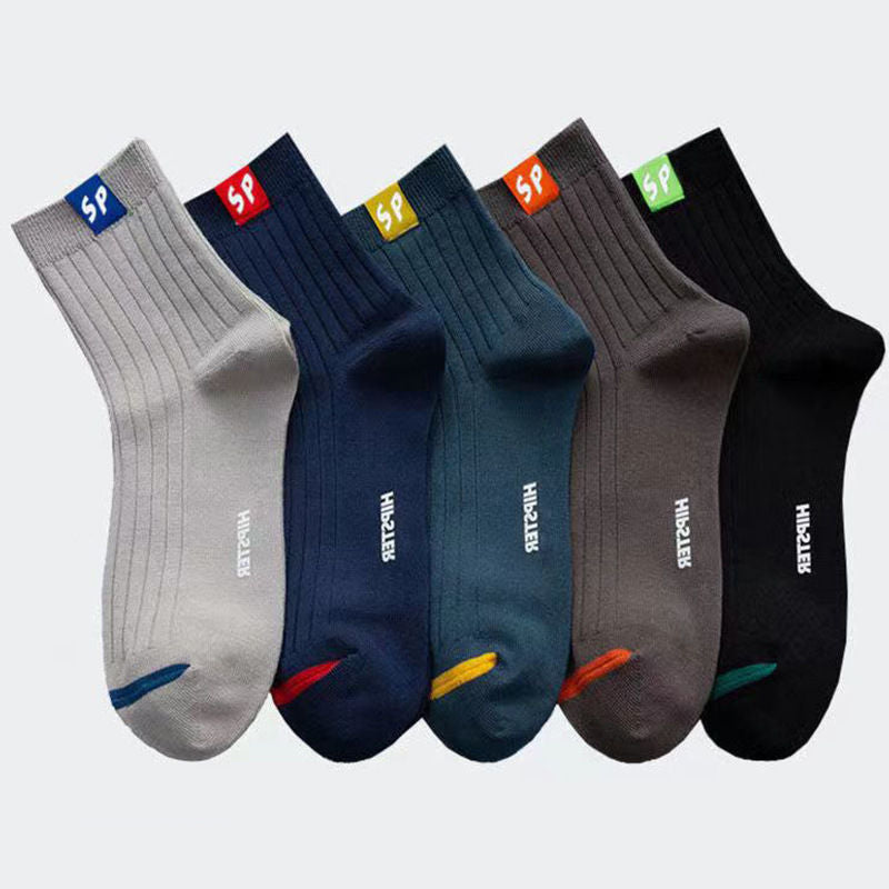 Solid Color Cotton Socks Spring And Autumn Medium Hose