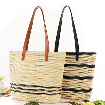 Bolso casual a rayas de gran capacidad Bolsos de paja de verano