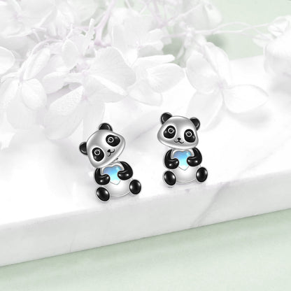 Pendientes de plata de ley con diseño de panda