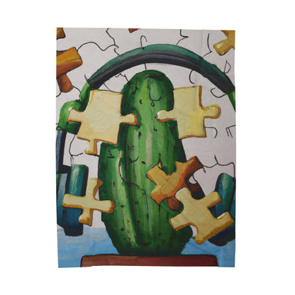 "Cactified Puzzle Time" - The Alien Velveteen Plush Blanket