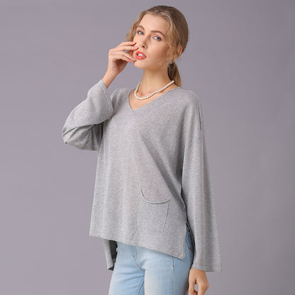 Sweater Spring Summer V-neck Sweater Women Long Sleeve Needle Thin Solid Color Pullover