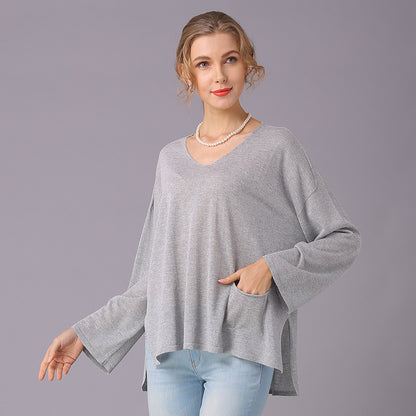 Sweater Spring Summer V-neck Sweater Women Long Sleeve Needle Thin Solid Color Pullover