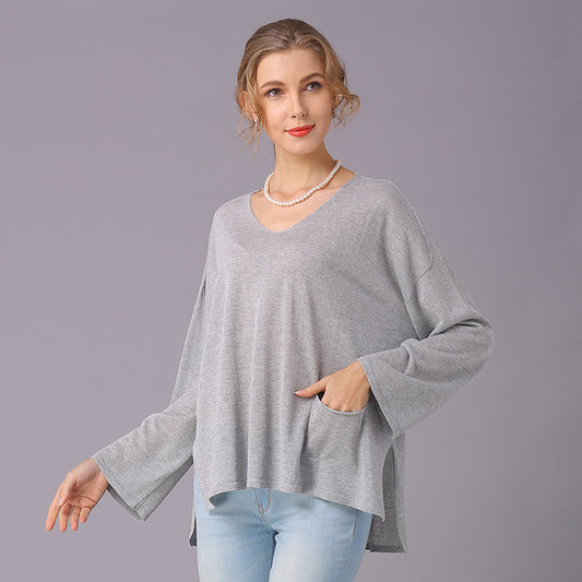 Sweater Spring Summer V-neck Sweater Women Long Sleeve Needle Thin Solid Color Pullover