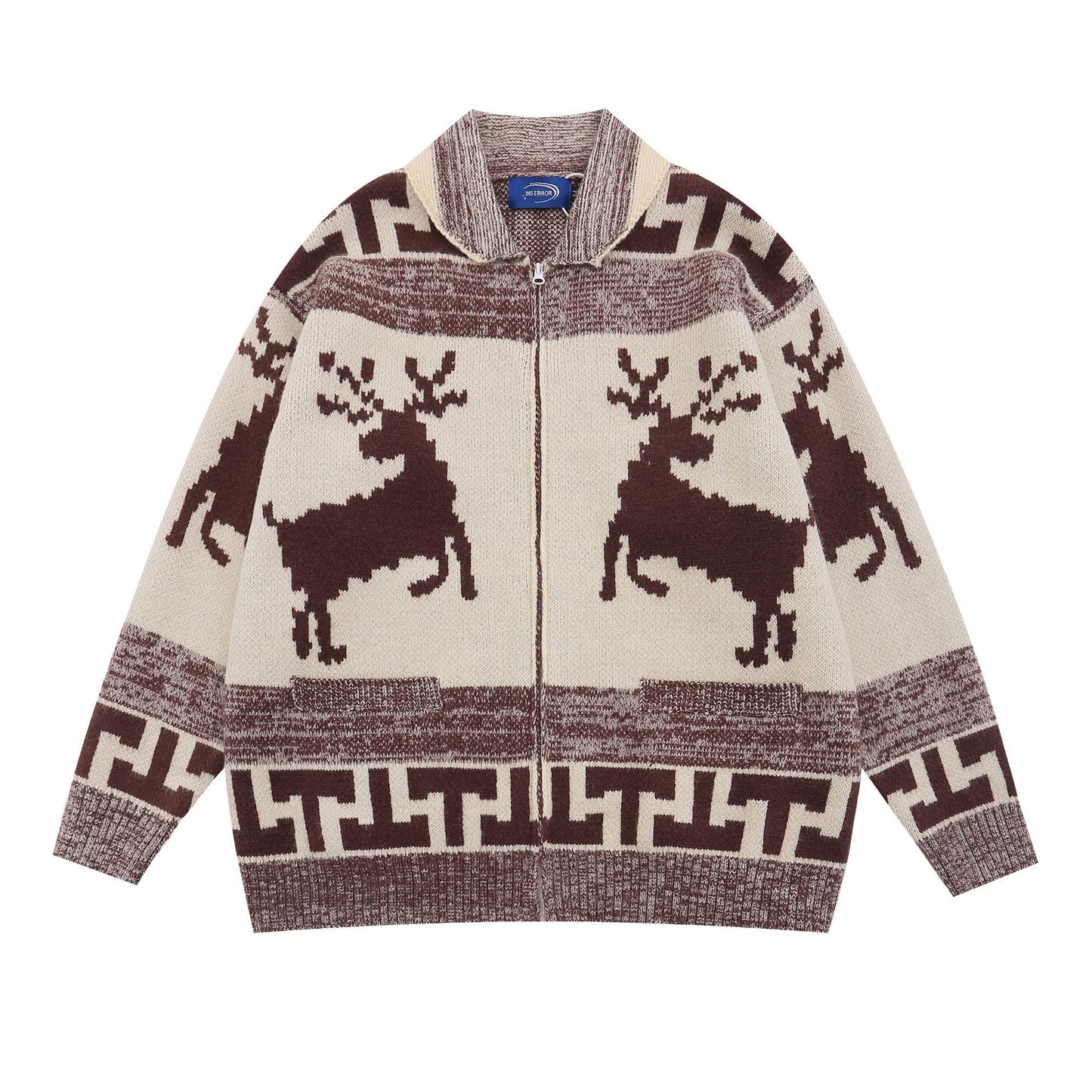 Retro Elk Jacquard Lapel Cardigan Sweater