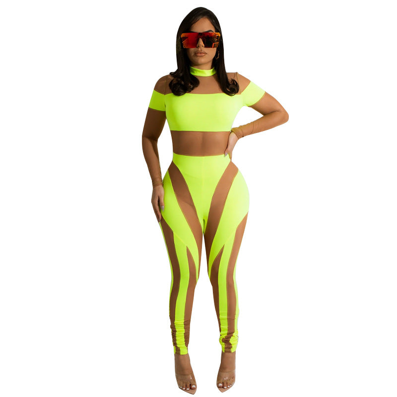 Mesh Stitching Nightclub See-through Jumpsuit