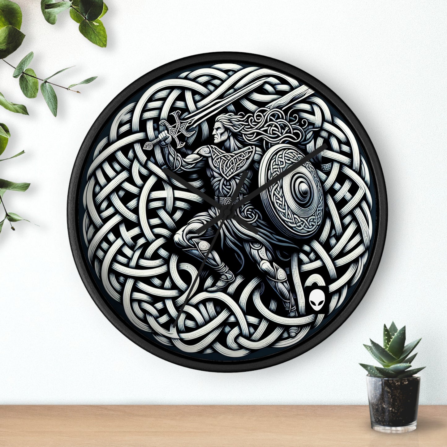 "Celtic Knight: Sword & Shield in Ancient Knots" - The Alien Wall Clock Celtic Art Style