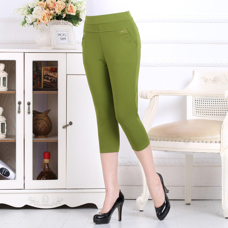 Pantalones casuales de cintura alta de color liso para mujer