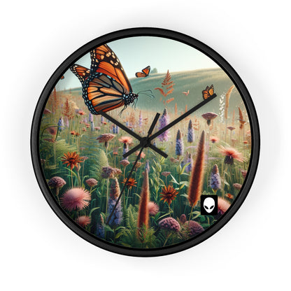 "Ein Monarch auf einer Wildblumenwiese" - Die Alien-Wanduhr im Realismus-Stil