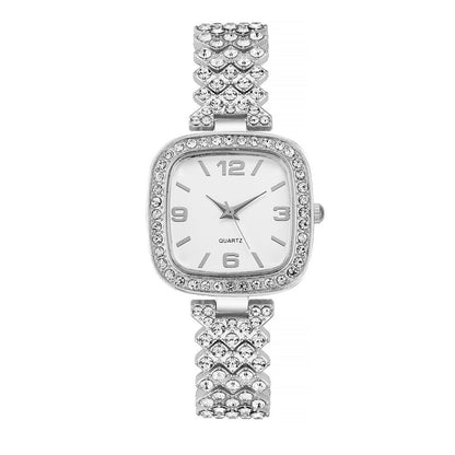 Conjunto de dos piezas de pulsera y reloj de diamantes para mujer