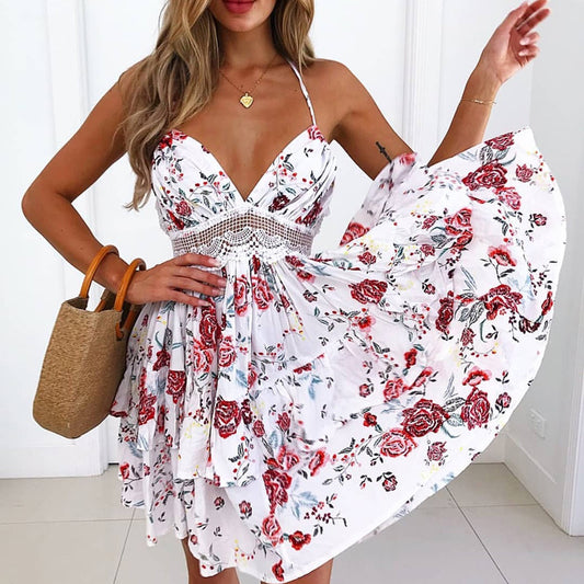 Frauen Sexy Backless Taille Spitze Kleid verkauf Floral print Kleid