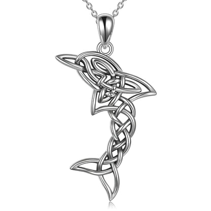 Halskette mit keltischem Knoten und Delfin-Anhänger aus S925-Sterlingsilber