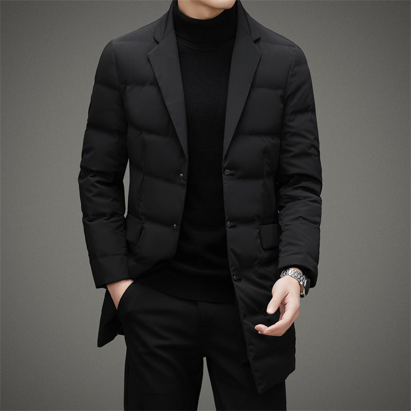 Men's Scarf Collar Cold-proof Down Jacket Coat Mid-length