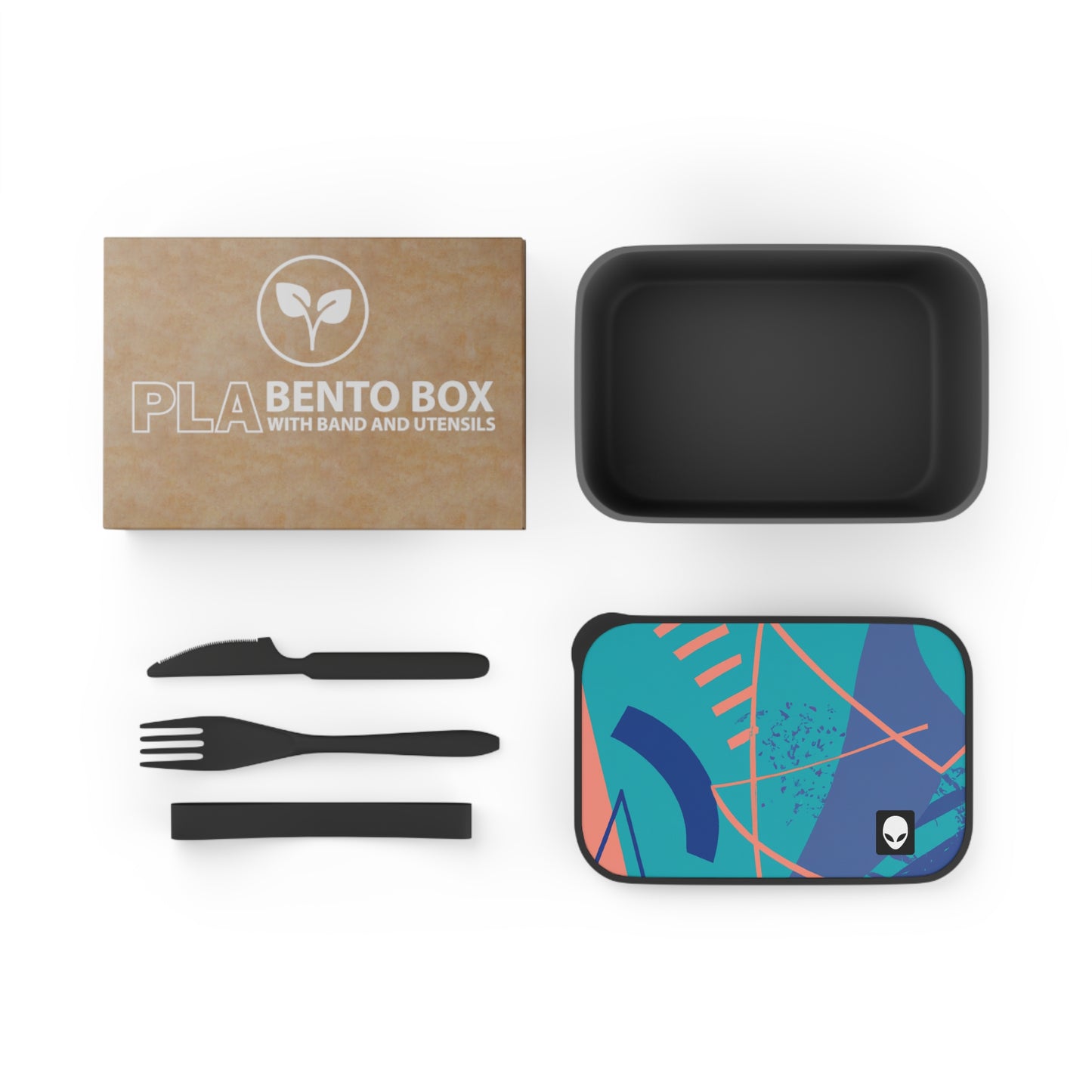 Geometrische Kunst: Eine Erkundung von Farbe und Form – Die umweltfreundliche PLA-Bento-Box von Alien mit Band und Utensilien