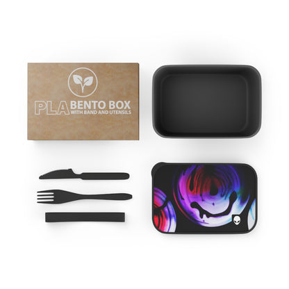 „Kontraste erkunden: Ein farbenfroher Tanz aus Leuchtkraft und chromatischer Aberration“ – Die umweltfreundliche PLA-Bento-Box von Alien mit Band und Utensilien