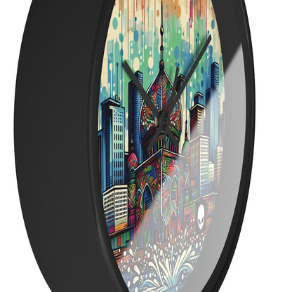 "Bright City: A Pop of Color on the Skyline" - The Alien Wall Clock Street Art / Graffiti Style