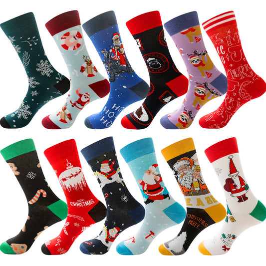 Calcetines de hombre Santa Claus Moose Calcetines de tubo medio para hombre Calcetines de algodón de marea