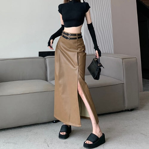 Black High-grade PU Leather Skirt Women