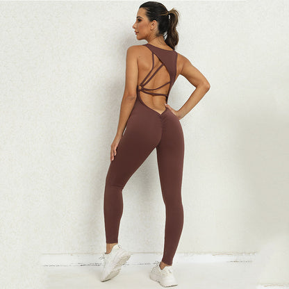 Yoga-Overall mit V-förmigem Rückendesign, ärmellos, Fitness, Laufsportbekleidung, Stretch-Strumpfhose für Damenbekleidung