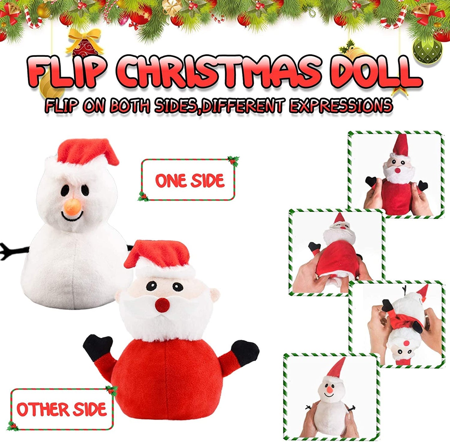 Muñeco de nieve de peluche de Papá Noel, muñeco de peluche reversible de Navidad, Papá Noel, peluche de doble cara, muñeco suave, regalo de cumpleaños de Año Nuevo para niños, plataforma Amazon prohibida