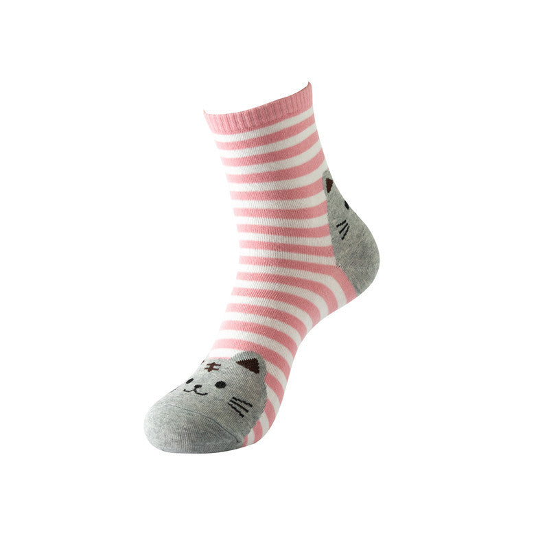 Damen-Socken aus lässiger Baumwolle mit mittlerer Röhre und Katzenmuster
