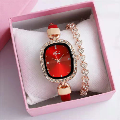 Reloj de pulsera para mujer, traje de dos piezas, reloj de cuarzo para mujer, reloj de moda con cinturón fino y diamantes de imitación