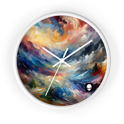 "Paisaje abstracto: exploración de profundidades emocionales a través del color y la textura" - El reloj de pared alienígena estilo expresionismo abstracto