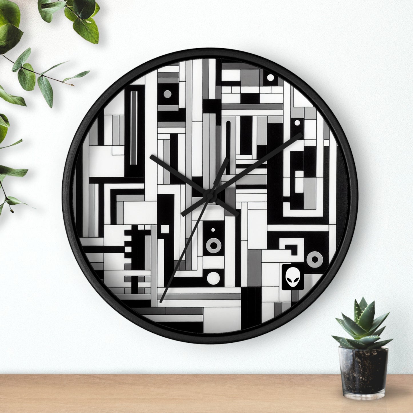 "De Stijl en blanco y negro" - El reloj de pared alienígena Estilo De Stijl