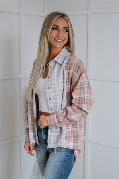 Frühling Herbst Polyester Baumwolle Plaid Multi-Color Mosaic Cardigan Einreihiges Hemd