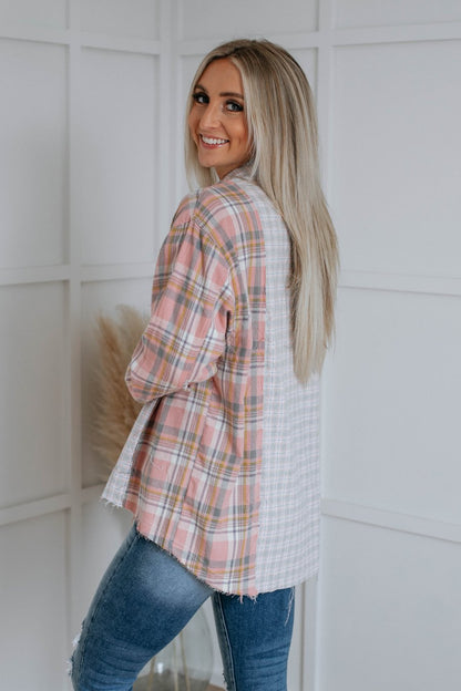 Cárdigan de cuadros de algodón y poliéster con mosaico multicolor y camisa de botonadura sencilla para primavera y otoño