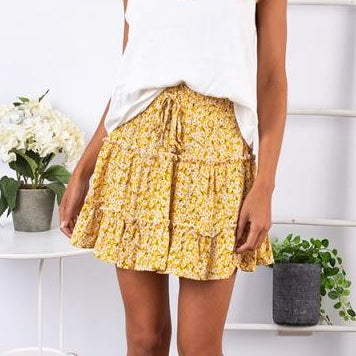 HighWaist Ruffles Floral Skirt Printed Beach A line Skirt