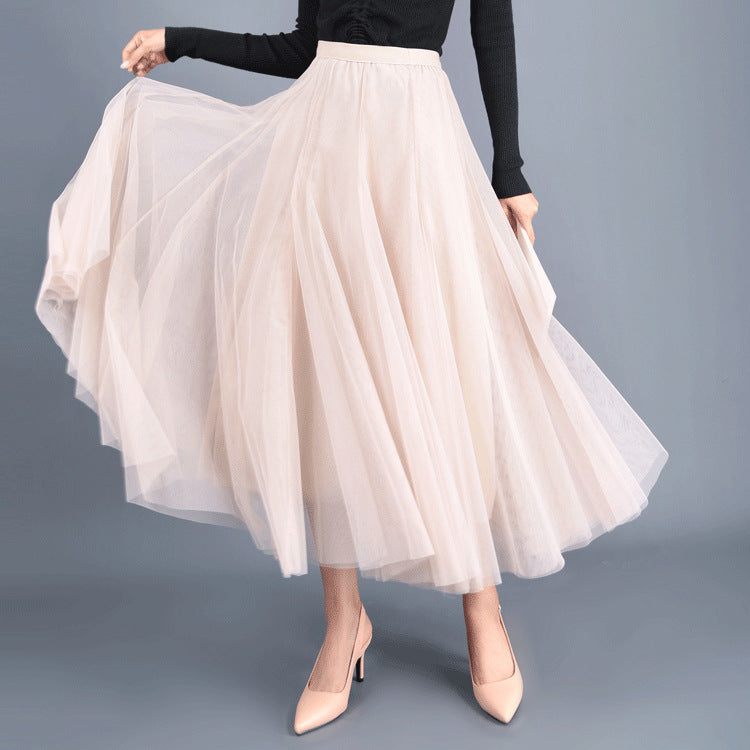 Spring Swing Puffy Ankle Length Skirt High Waist Slim Fit Fairy Skirt Tulle Skirt A Line Skirt