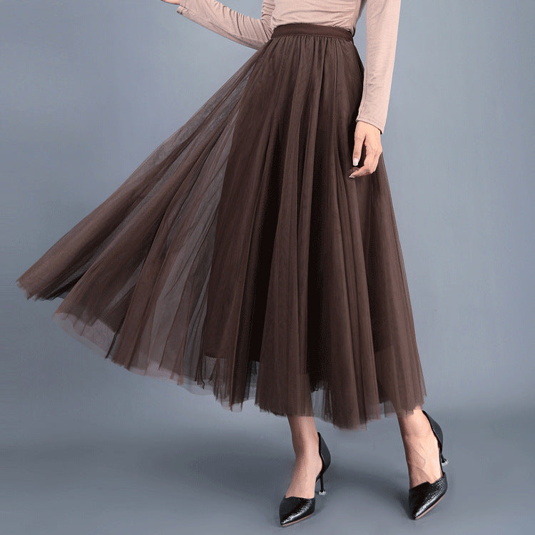 Spring Swing Puffy Ankle Length Skirt High Waist Slim Fit Fairy Skirt Tulle Skirt A Line Skirt