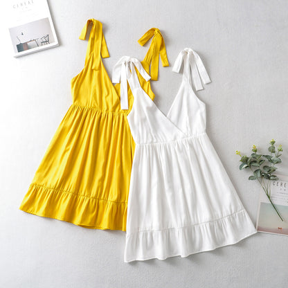 Sundress Spring New Strap Dress V-neck Backless Lace up