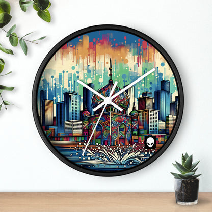 "Bright City: A Pop of Color on the Skyline" - The Alien Wall Clock Street Art / Graffiti Style