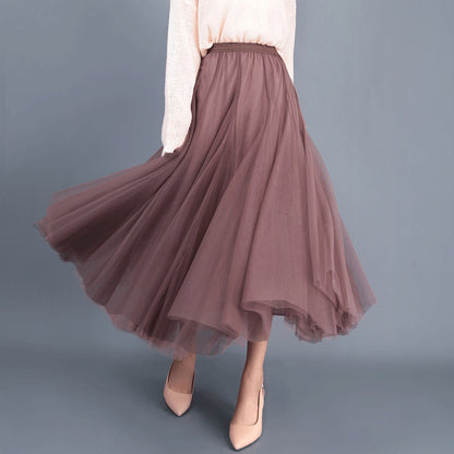 Spring Swing Puffy Ankle Length Skirt High Waist Slim Fit Fairy Skirt Tulle Skirt A Line Skirt