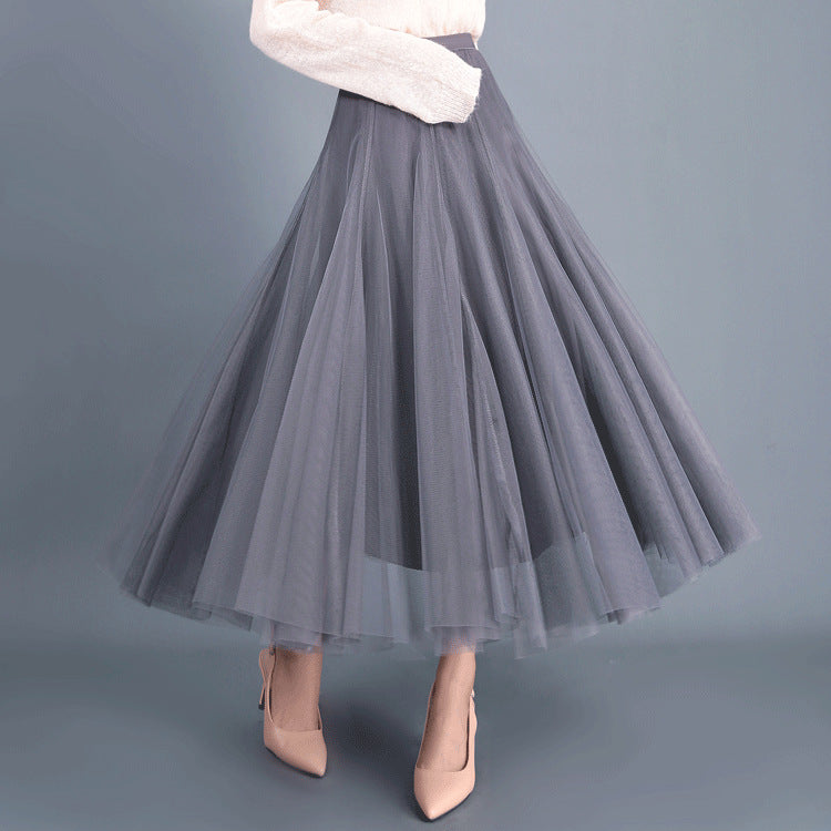 Spring Swing Puffy Ankle Length Skirt High Waist Slim Fit Fairy Skirt Tulle Skirt A Line Skirt