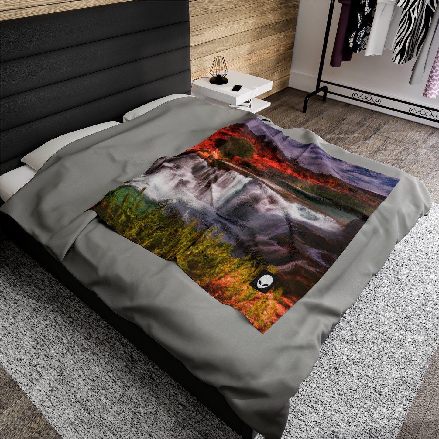 "Capturando la belleza de la naturaleza: creando un paisaje icónico en un arte vibrante" - The Alien Velveteen Plush Blanket