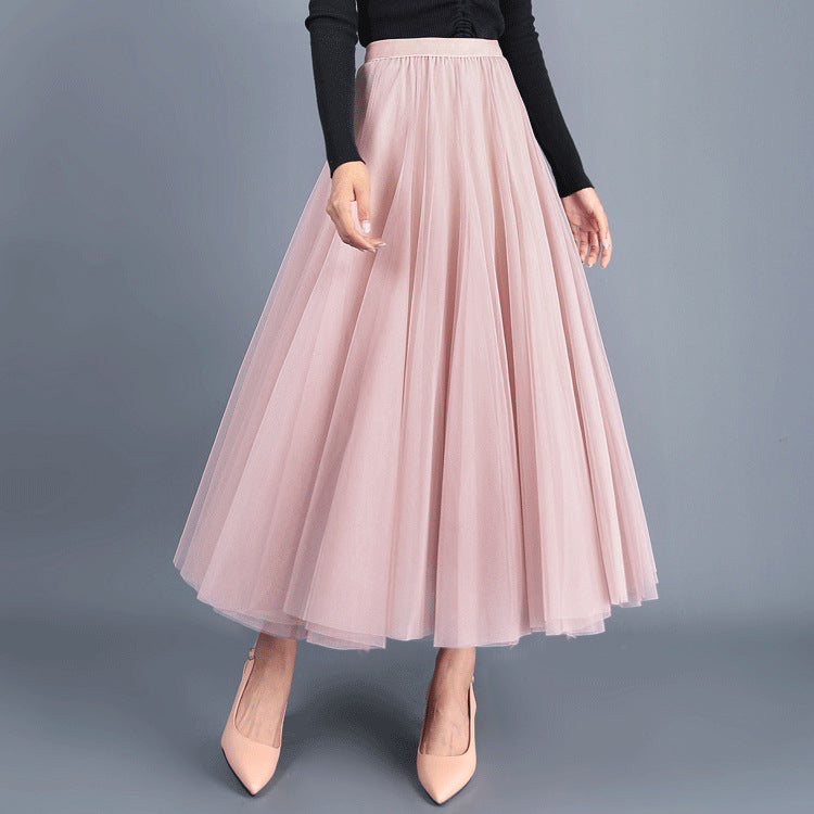 Spring Swing Puffy Ankle Length Skirt High Waist Slim Fit Fairy Skirt Tulle Skirt A Line Skirt