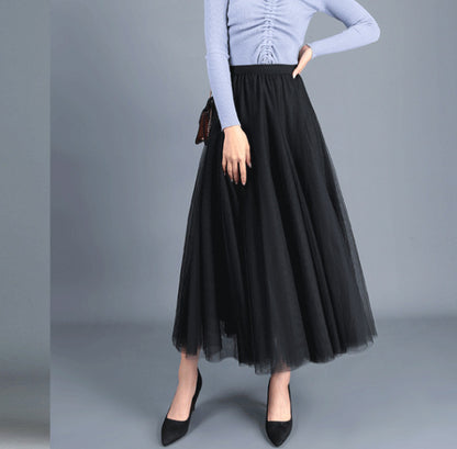 Spring Swing Puffy Ankle Length Skirt High Waist Slim Fit Fairy Skirt Tulle Skirt A Line Skirt