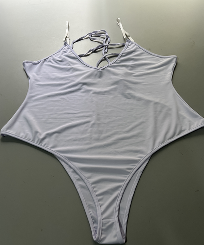 Bikini de verano con espalda descubierta y cordón de talla grande, traje de baño Sexy de triángulo de colores sólidos, ropa de baño de una pieza