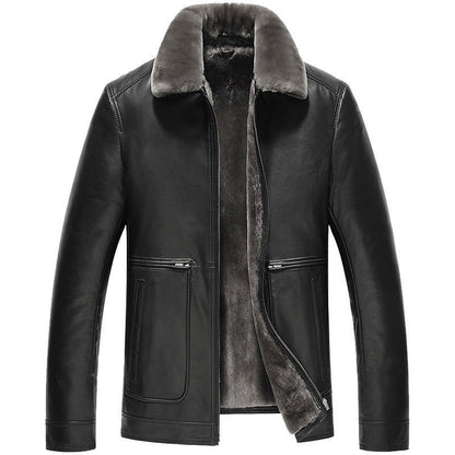 Male Leather Short Chic Motorcycle Jacket Thickened Coat