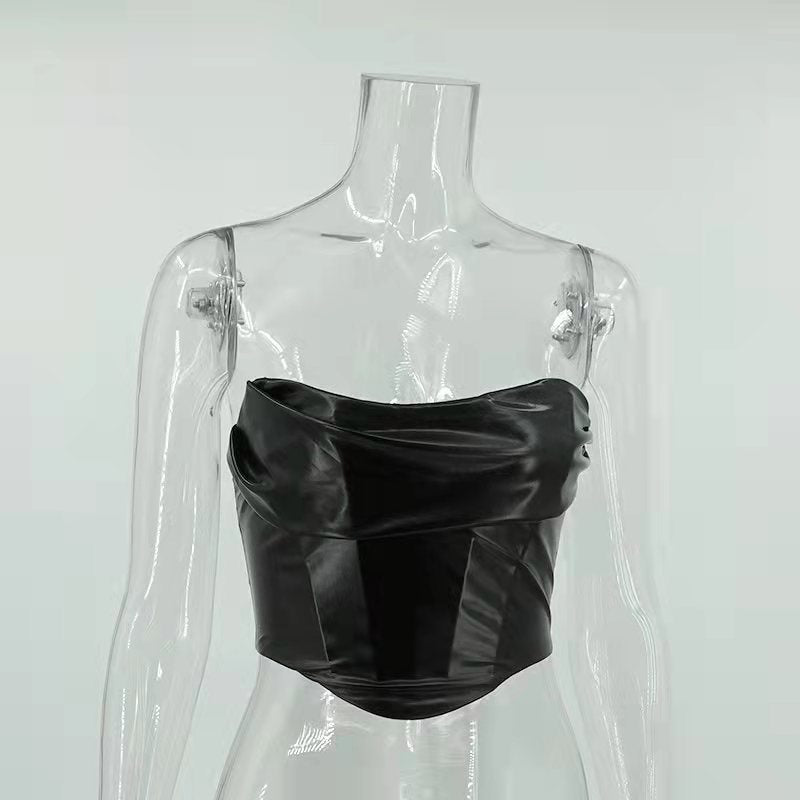 Damenbekleidung Neue sexy Kunstleder umwickelte Brust rückenfreies Tube Top Weste Top Damen Boning Korsett Boning Korsett Korsett