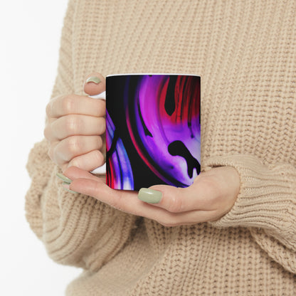 "Explorando los contrastes: una danza colorida de luminancia y aberración cromática" - Taza de cerámica The Alien de 11 oz