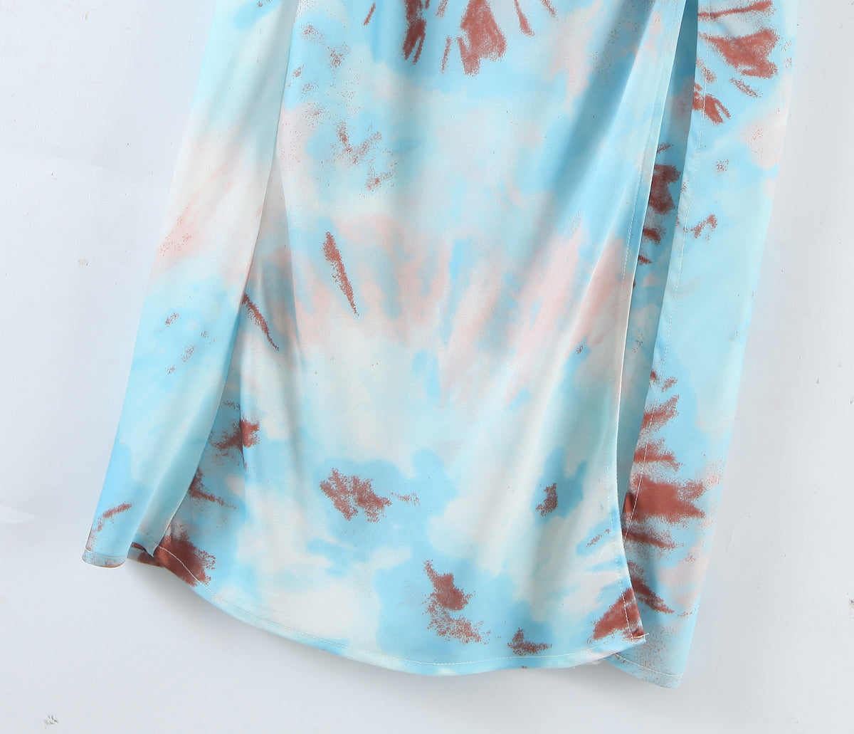 Spring Summer Suspender Swing Collar Mid-Length Dress Front Slit Tie-Dyed Dress