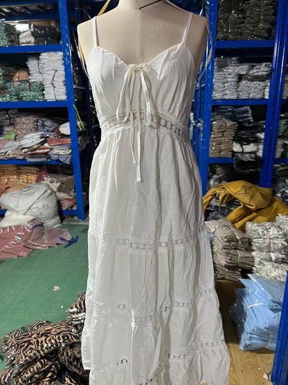 Vestido de tirantes bohemio para mujer, vestido de tirantes con costuras de encaje, vestido grande con vuelo